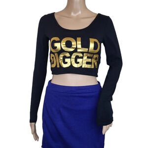 Forever 21 “Gold Digger” Black Gold Crop Top